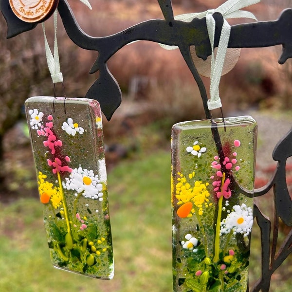 Spring flowers hanging decoration, fused glass flowers