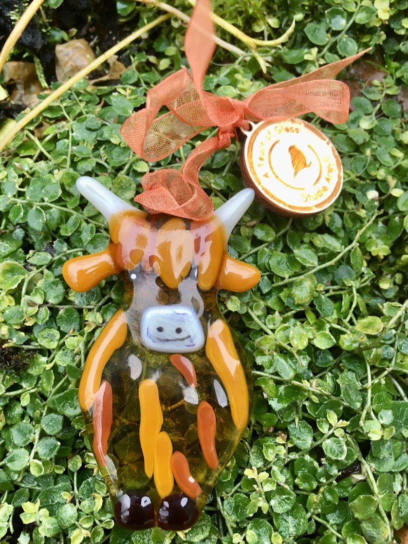 Fused Glass Hamish the Highland Cow decoration sun catcher Etsy