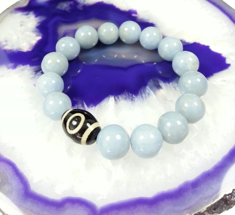 Healing Energies Calming Anti-Anxiety Bracelet Angelite Bracelet -10mm Angelite Bracelet Dzi Bead Bracelet