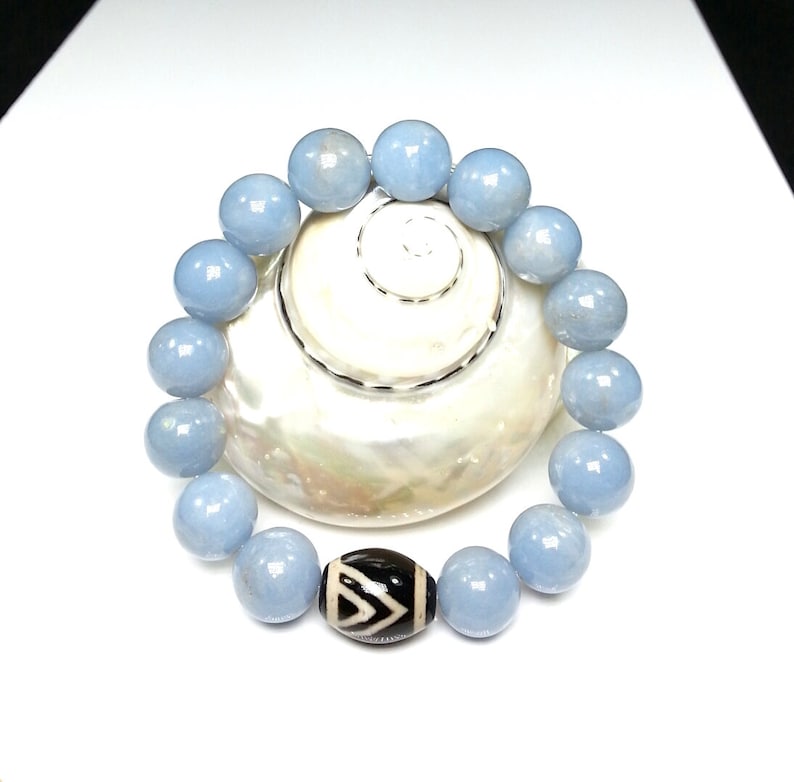 Healing Energies Calming Anti-Anxiety Bracelet Angelite Bracelet -10mm Angelite Bracelet Dzi Bead Bracelet