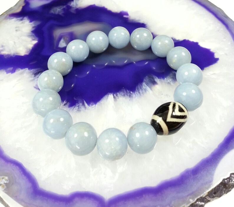 Healing Energies Calming Anti-Anxiety Bracelet Angelite Bracelet -10mm Angelite Bracelet Dzi Bead Bracelet