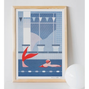 Risograph art print The Swimmer A4 limited edition image 3