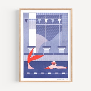 Risograph A4 - Der Schwimmer - Kunstdruck in limitierter Auflage