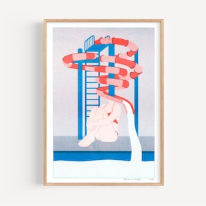 Riso print A4 - Waterslide woman - Limited edition art poster