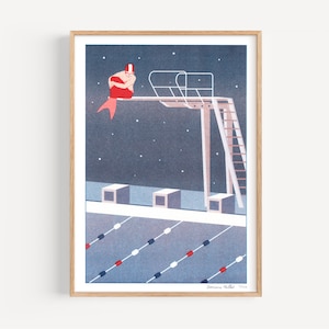 A4 Risograph print - The Little Mermaid - Starry blue or Turquoise - Limited edition wall art