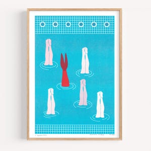 Risografía A4 - La Aparición (versión en color saturado) - Impresión artística de edición limitada - Natación sincronizada