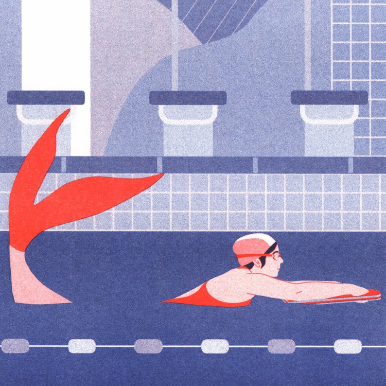 Risograph art print The Swimmer A4 limited edition image 8