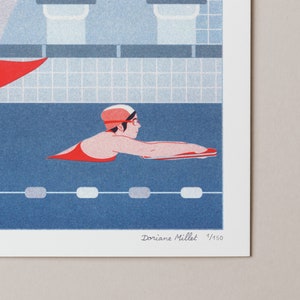 Risograph art print The Swimmer A4 limited edition image 6