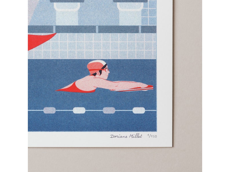 Risograph art print The Swimmer A4 limited edition image 6