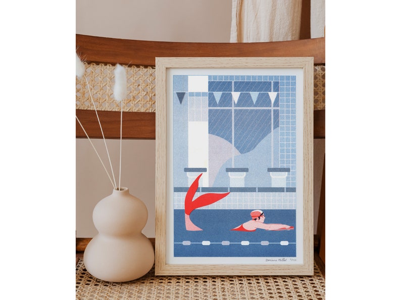 Risograph art print The Swimmer A4 limited edition image 5