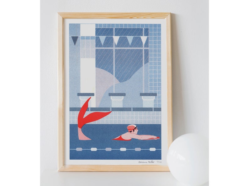 Risograph art print The Swimmer A4 limited edition image 3