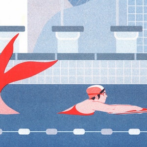 Risograph art print The Swimmer A4 limited edition image 4