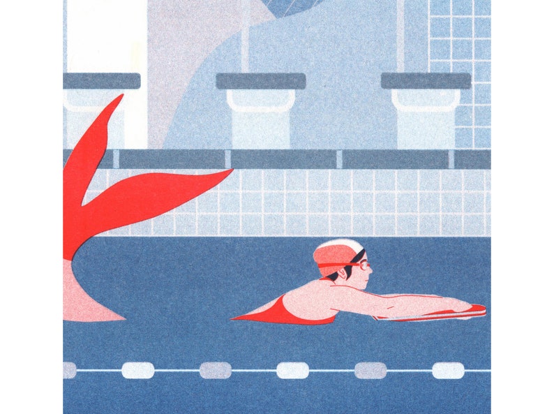 Risograph art print The Swimmer A4 limited edition image 4
