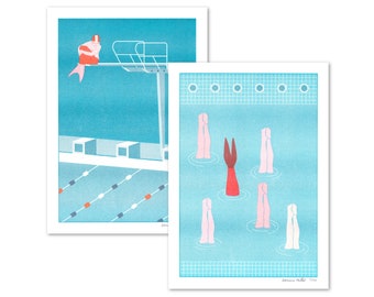 Risograph prints - Set of 2 A4 art prints - The Little Mermaid and The Appearance