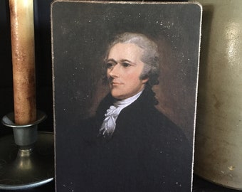 Handmade Antique Reproduction Alexander Hamilton Founding Father Primitive Folk Art Colonial Patriotic Print on Canvas Board 5x7" or 8x10"