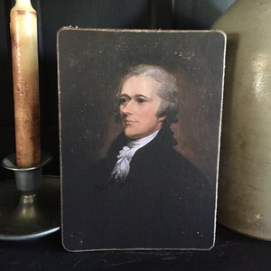 Handmade Antique Reproduction Alexander Hamilton Founding Father Primitive Folk Art Colonial Patriotic Print on Canvas Board 5x7" or 8x10"