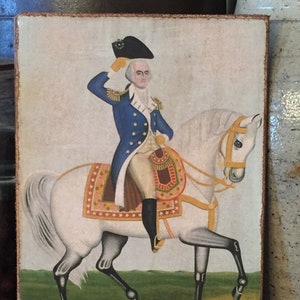 Handmade Antique Repro President George Washington on White Horse Primitive Folk Art Colonial Patriotic Print on Canvas Board 5x7" or 8x10"