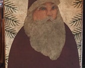 Handmade Folk Art Primitive Christmas Santa Claus Print on Canvas Board 5x7 quot or 8x10 quot