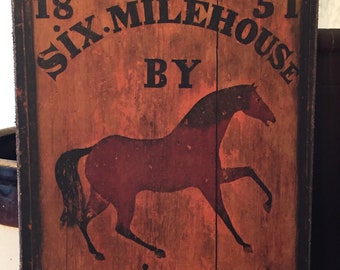 Primitive Colonial Folk Art Black Horse Tavern Inn Sign 1834 Print 8x10 