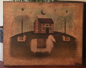 Primitive President George Washington on Horse Print on Canvas Board 5x7/"
