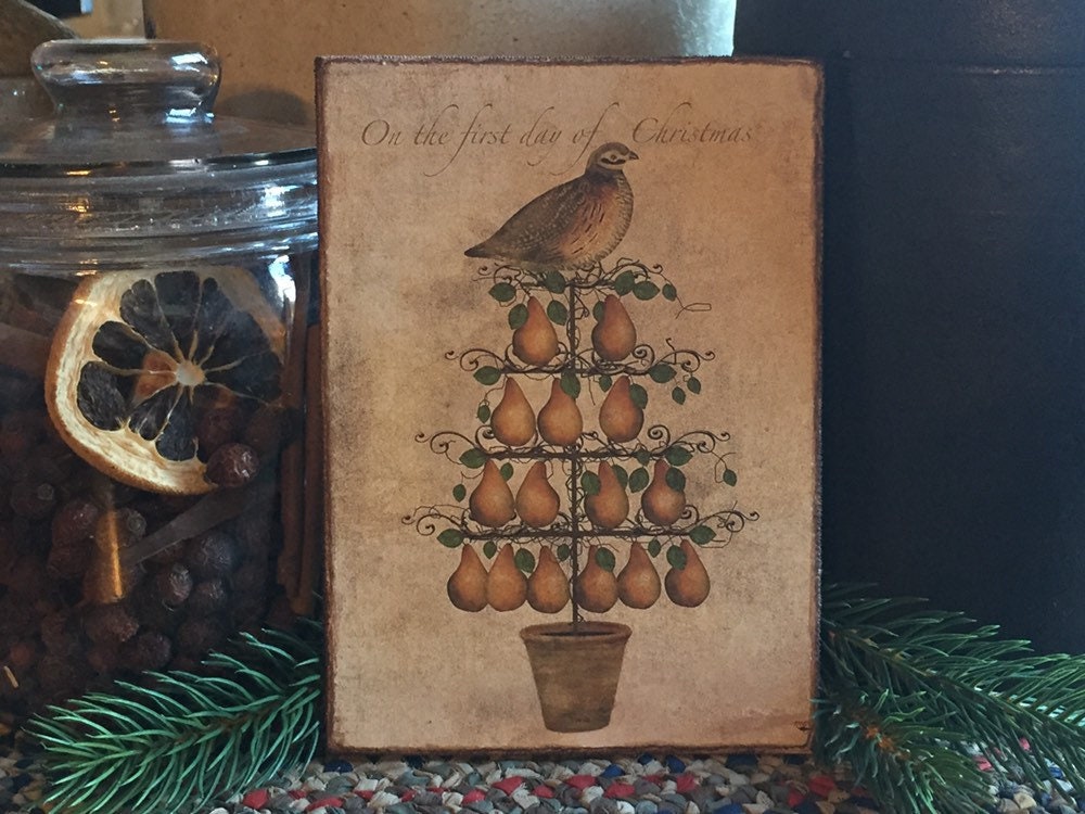 Primitive Christmas Partridge in a Pear Tree Handmade Folk Art ...