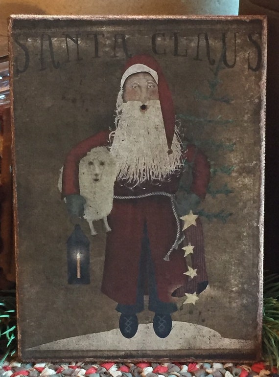Folk Art Primitive Olde St Nick On 8x10 Canvas Board