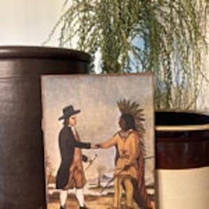 Handmade Antique Reproduction Thanksgiving Pilgrim and Indian Print on Canvas 5x7&quot; or 8x10&quot;