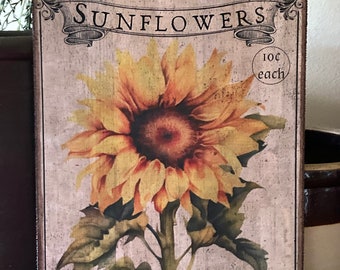 Handmade Sunflowers Appalachian Seed Summer Farmhouse Sign Primitive Vintage Print on Canvas Board 5x7" or 8x10"