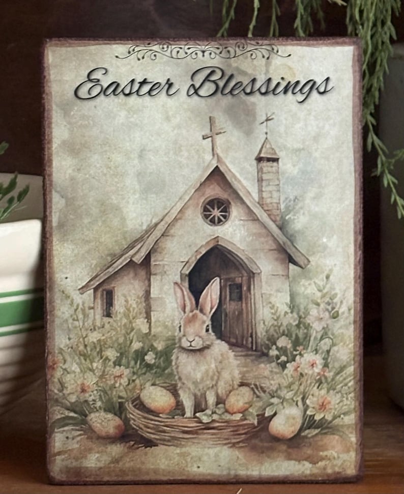 Handmade Primitive Easter Bunny Rabbit Church Eggs Spring Cross ...