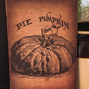 Handmade Primitive Folk Art Fall Pie Pumpkin  Print on Canvas Board 5x7&quot; or 8x10&quot;