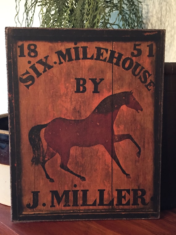 Folk Art Primitive Black Horse Inn On 8x10 Canvas Board
