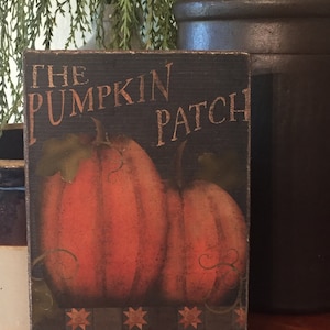 Handmade Primitive Folk Art Fall Pumpkin Patch Autumn Halloween Print on Canvas Board 5x7&quot; or 8x10&quot;