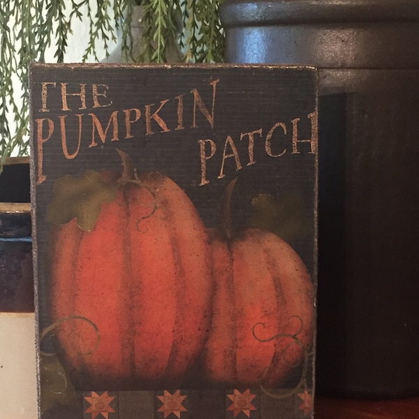 Handmade Primitive Folk Art Fall Pumpkin Patch Autumn Halloween Print on Canvas Board 5x7" or 8x10"