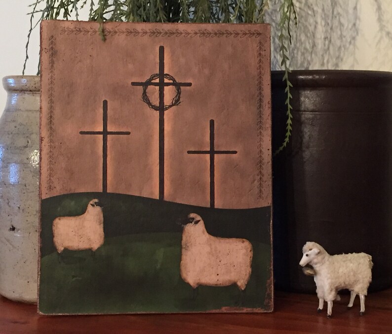 Handmade Primitive Folk Art Easter Spring Religious Christian Cross and ...