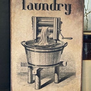Handmade Vintage Laundry Sign Primitive Folk Art Print on Canvas Board 5x7&quot;