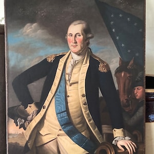 Handmade Antique Reproduction Primitive Portrait of First President George Washington In Uniform Print on Canvas Board 5x7&quot; or 8x10&quot;