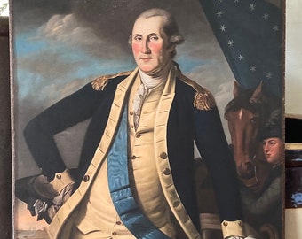 Handmade Antique Reproduction Primitive Portrait of First President George Washington In Uniform Print on Canvas Board 5x7" or 8x10"