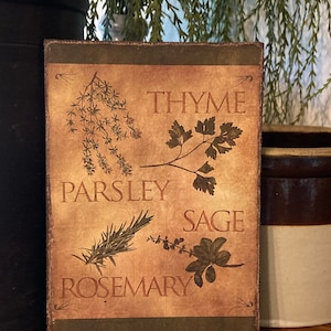 Handmade Garden Herbs Thyme, Parsley, Sage, Rosemary Primitive Farmhouse Print on Canvas Board 5x7&quot; or 8x10&quot;