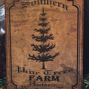 Handmade Folk Art Primitive Christmas Southern Pine Tree Farm Sign Print on Canvas Board 5x7" or 8x10"