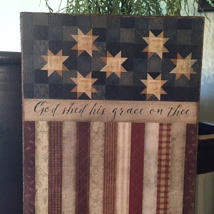 Handmade Primitive Quilt American Flag Patriotic Independence Day 4th of July  Print on Canvas Board 8x10&quot;