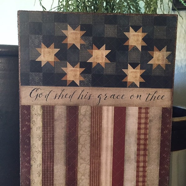 Handmade Primitive Quilt American Flag Patriotic Independence Day 4th of July  Print on Canvas Board 8x10"