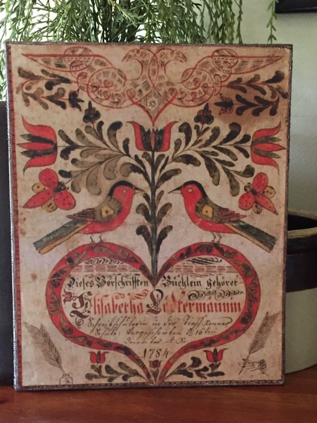 Handmade Primitive Folk Art Antique Reproduction Fraktur With