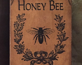 Handmade Primitive Vintage  Honey Bee Summer Print on Canvas Board 5x7&quot; or 8x10&quot;