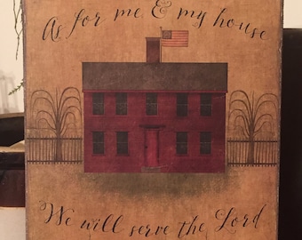 Handmade Primitive Folk Art As for me & My House We Will Serve the Lord Joshua 24:15 Bible Verse Print on Canvas Board 5x7" or 8x10"
