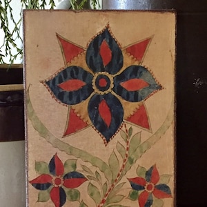 Handmade Primitive Folk Art Antique Reproduction Flower Fraktur  Print on Canvas Board 5x7" or 8x10"