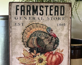 Handmade Primitive Fall Thanksgiving Turkey Vintage Style Farmhouse Print on Canvas Board 5x7" or 8x10"