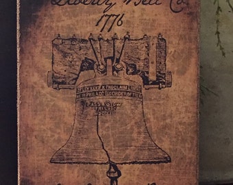 Handmade Independence Day Patriotic Primitive Vintage 4th of July Liberty Bell 1776 Americana Print on Canvas Board 5x7" or 8x10”
