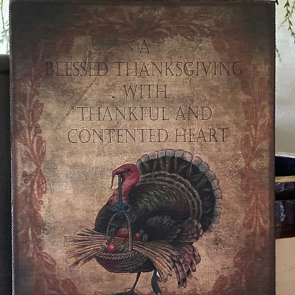 Handmade Primitive Turkey Thanksgiving Fall Blessed Print on Canvas Board 5x7" or 8x10"