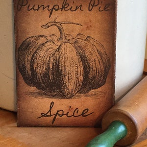 Handmade Primitive Folk Art Fall Pumpkin Pie Spice Print on Canvas Board 5x7&quot; or 8x10&quot;