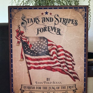 Handmade Stars and Stripes Flag Independence Day Patriotic Primitive Vintage 4th of July Americana Print on Canvas Board 5x7 or 8x10&quot;